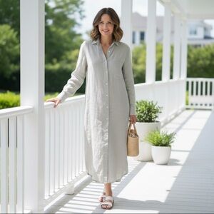 Emily Phillips Girlfriend Button Down Midi Shirt Dress Green Linen Nashville USA